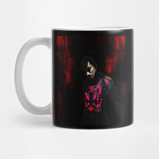 Beautiful girl. Dark sci-fi, fantasy. So cool. Red and pink, very dark. Mug